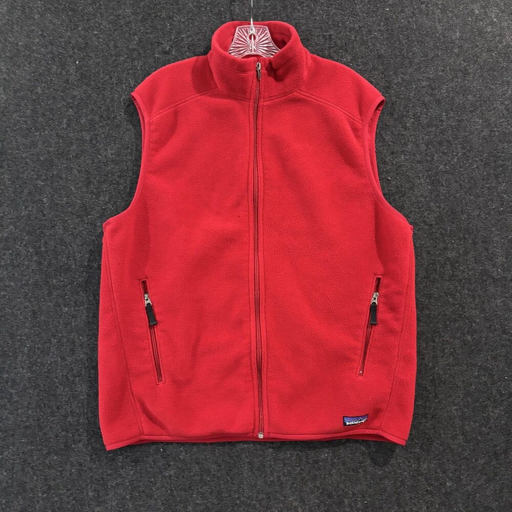Patagonia Synchilla Fleece Vest Men's Large Red Full Zip Pockets 25184 Outdoor